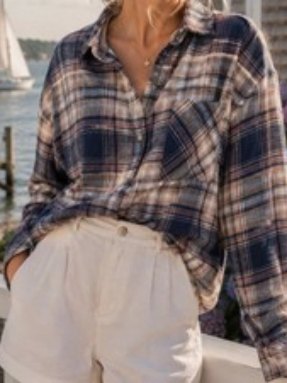 Scotch & Soda Flannel Cropped Plaid Shirt 100% Cotton XL